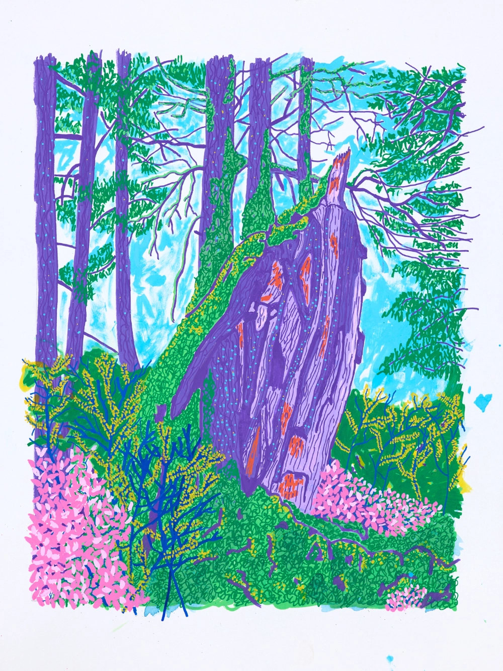 abstracted landscape drawing of a tree stump using Posca Paint Pens