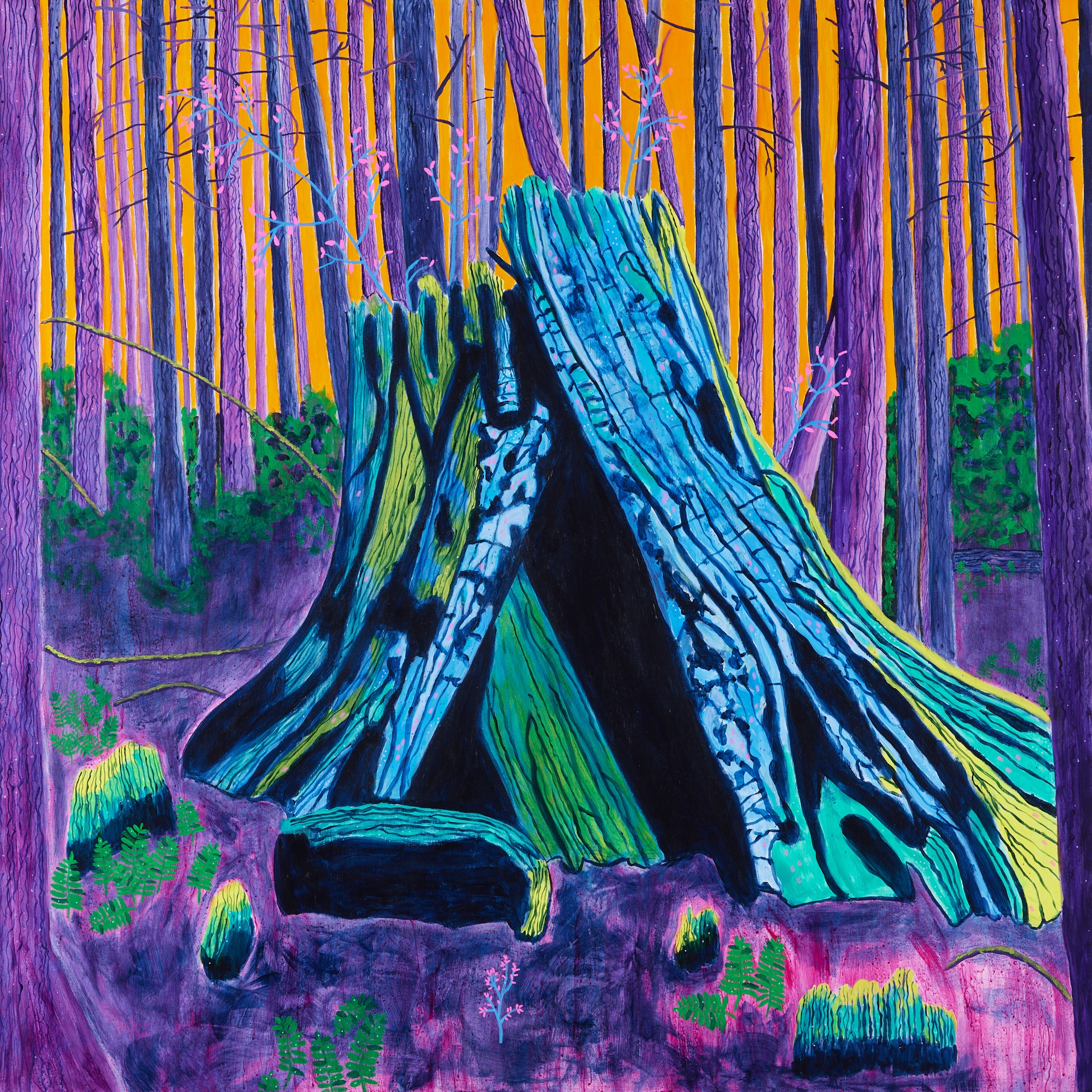 vancouver abstract art of tree stump in vibrant colours